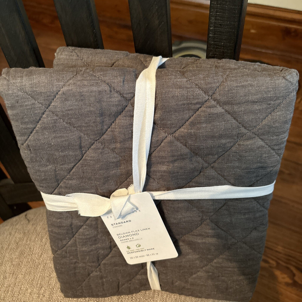 Pottery Barn Belgian FLAX Linen Pillow Sham Diamond Gray Disney SET 2 holiday -