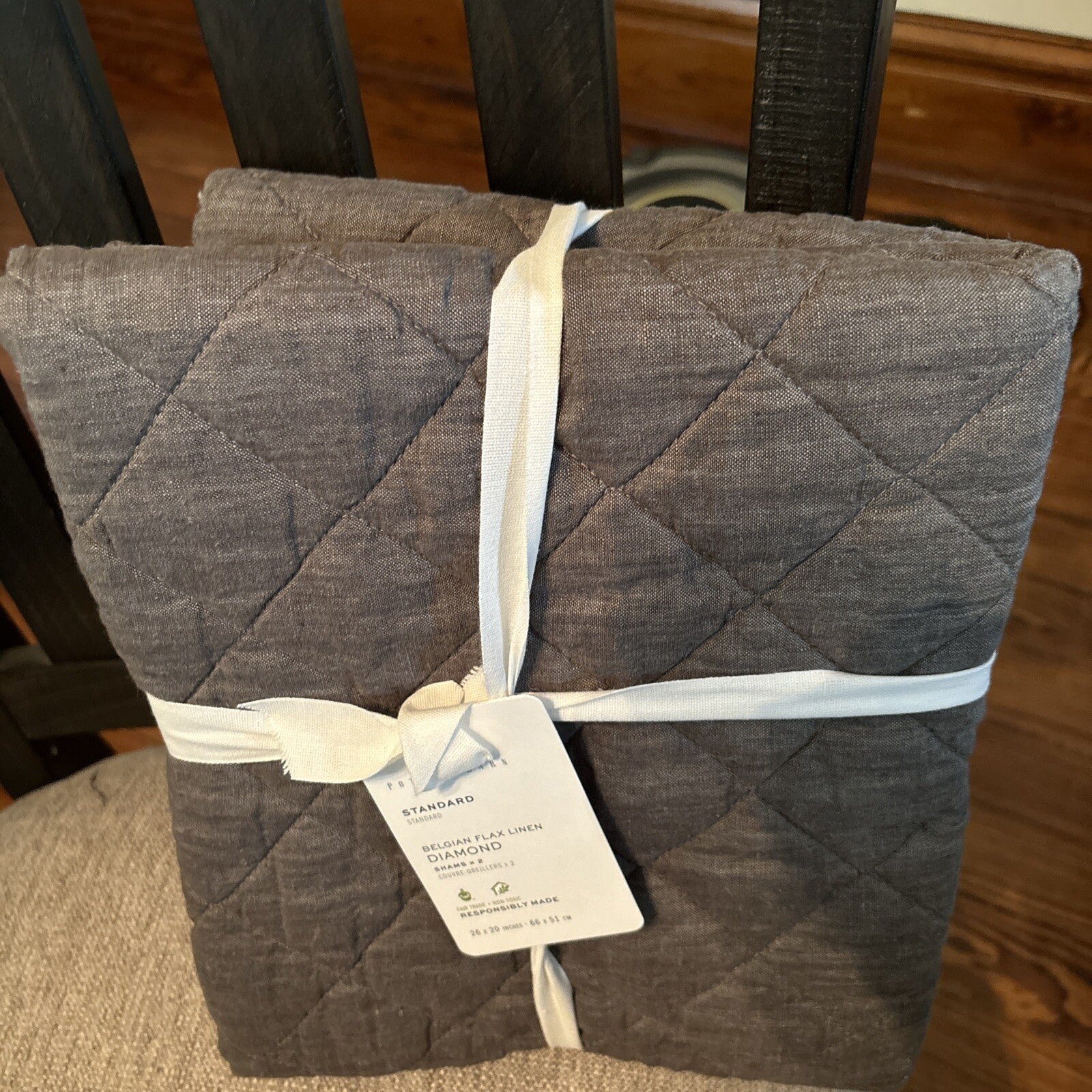 Pottery Barn Belgian FLAX Linen Pillow Sham Diamond Gray Disney SET 2 holiday -