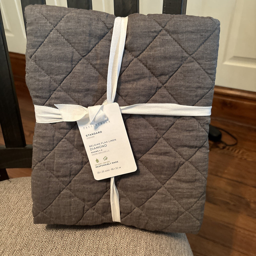 Pottery Barn Belgian FLAX Linen Pillow Sham Diamond Gray Disney SET 2 holiday -