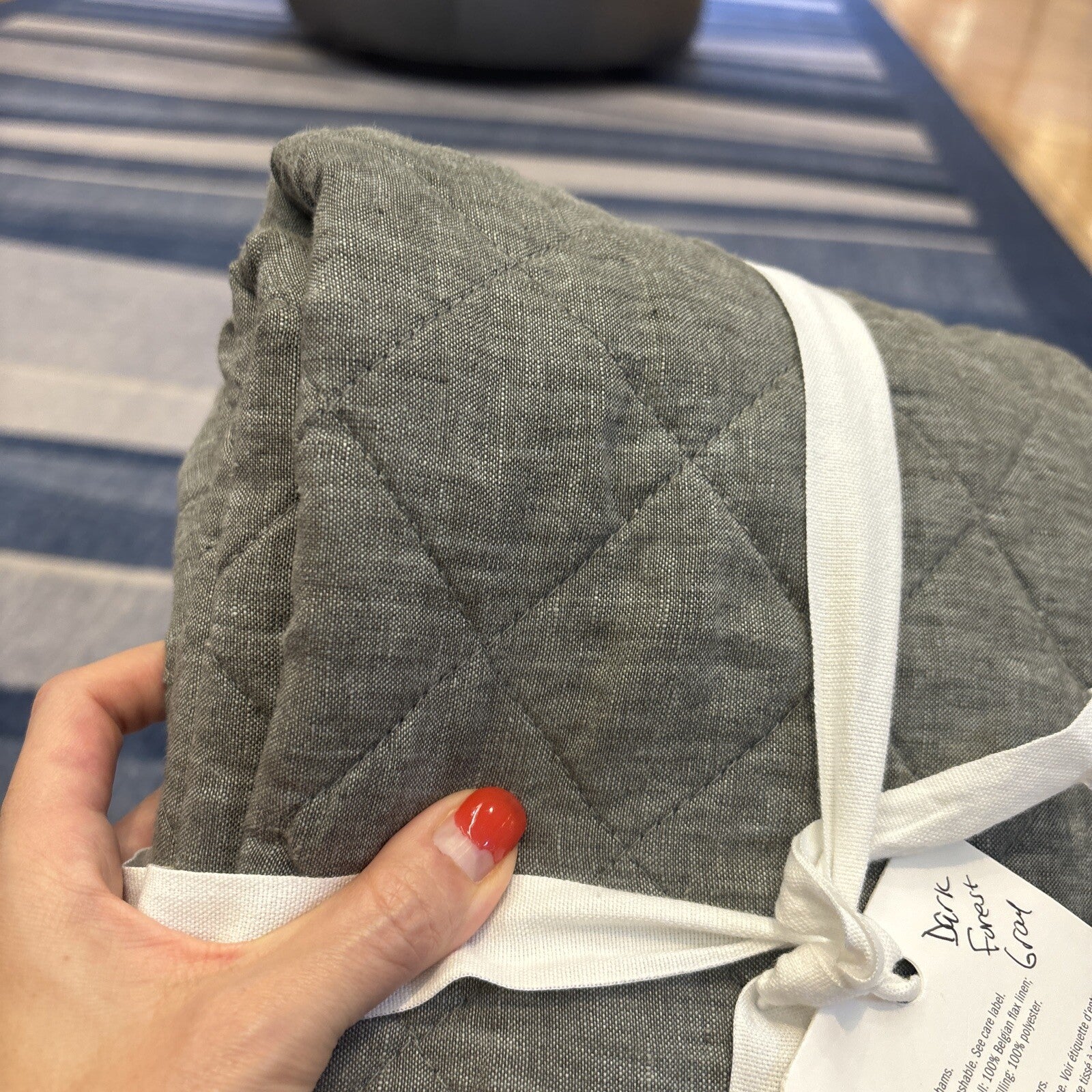 Pottery Barn Belgian FLAX Linen Pillow Sham Diamond Gray Disney SET 2 holiday -