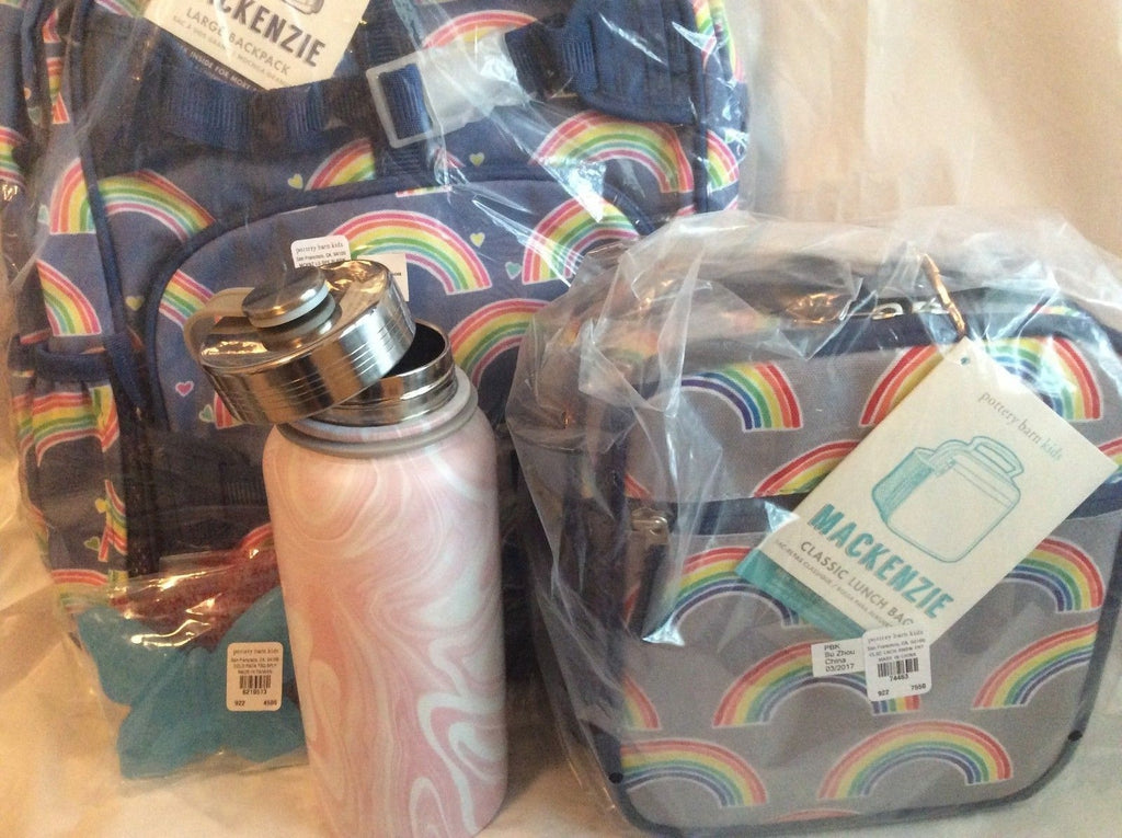 School Pottery barn BACKPACK RAINBOW+LUNCH BOX Butterfly+WATER +Princess SET?? .
