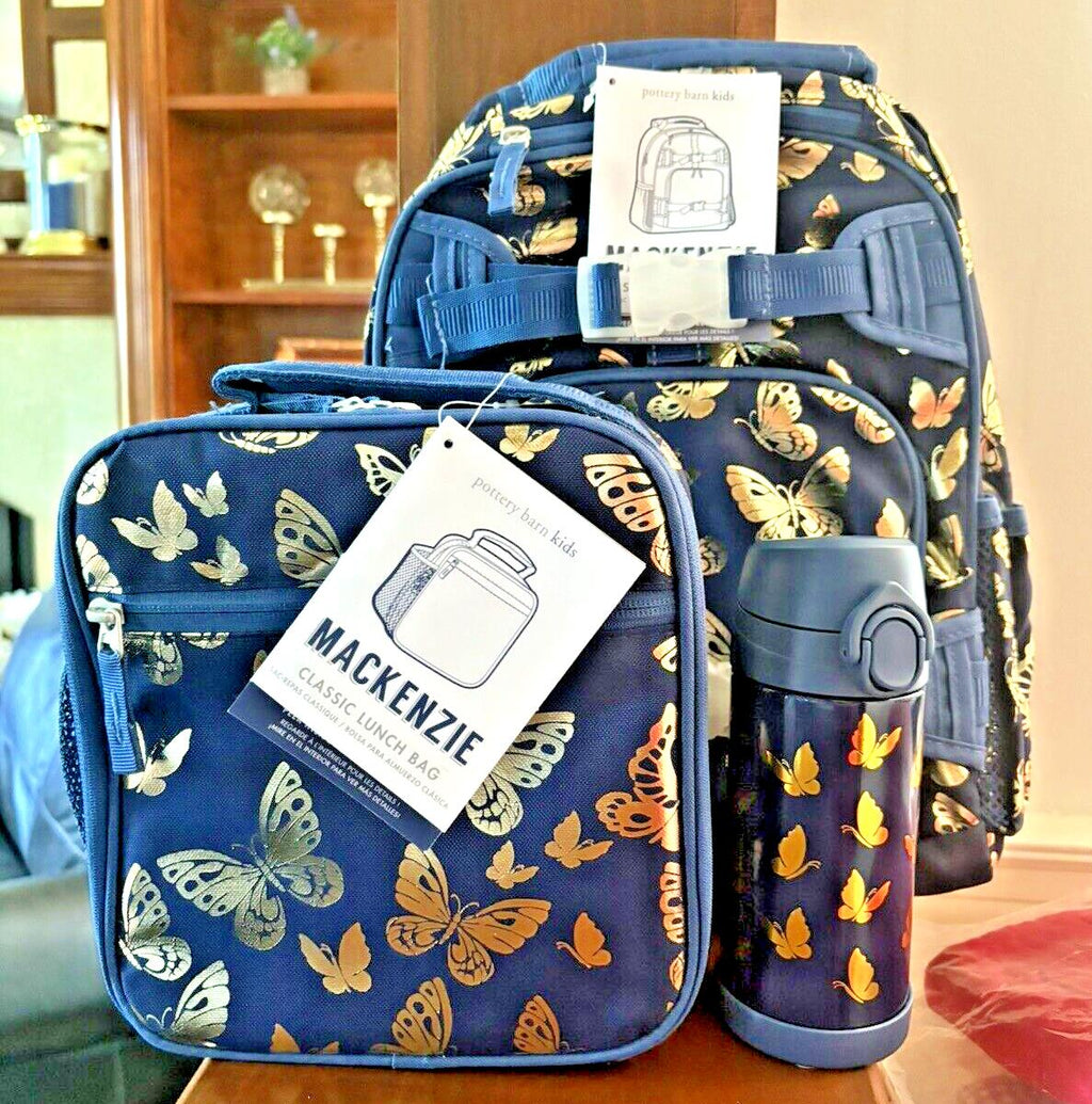 Pottery Barn School Disney glitter BACKPACK +LUNCH bag +Water Travel girl gold .