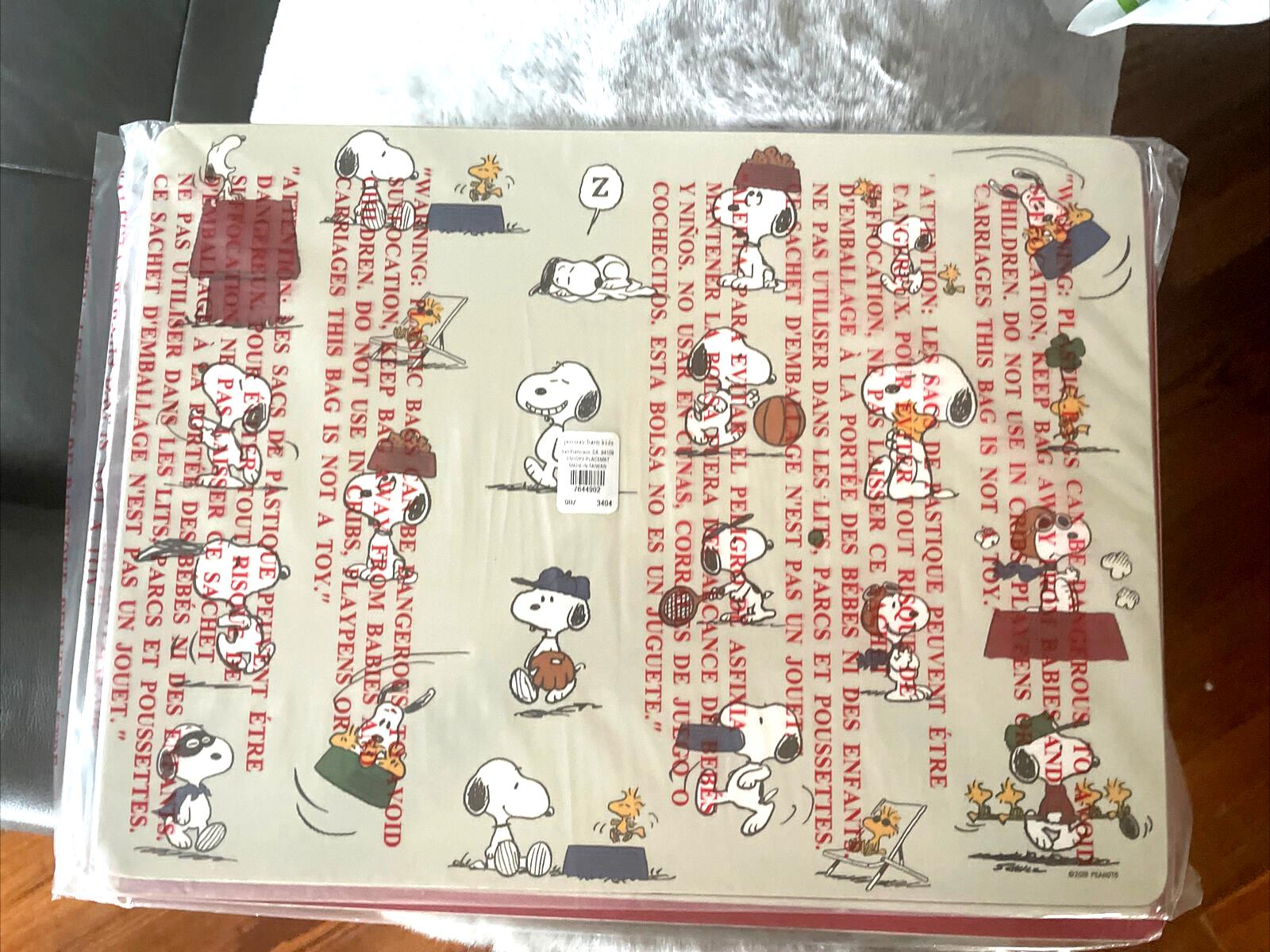 Snoopy Disney Pottery Barn placemat holiday sport soccer baseball school kid .