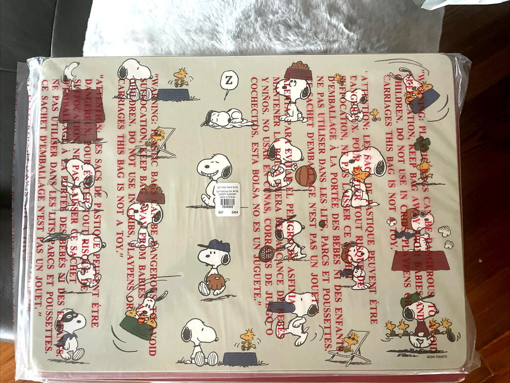 Snoopy Disney Pottery Barn placemat holiday sport soccer baseball school kid .
