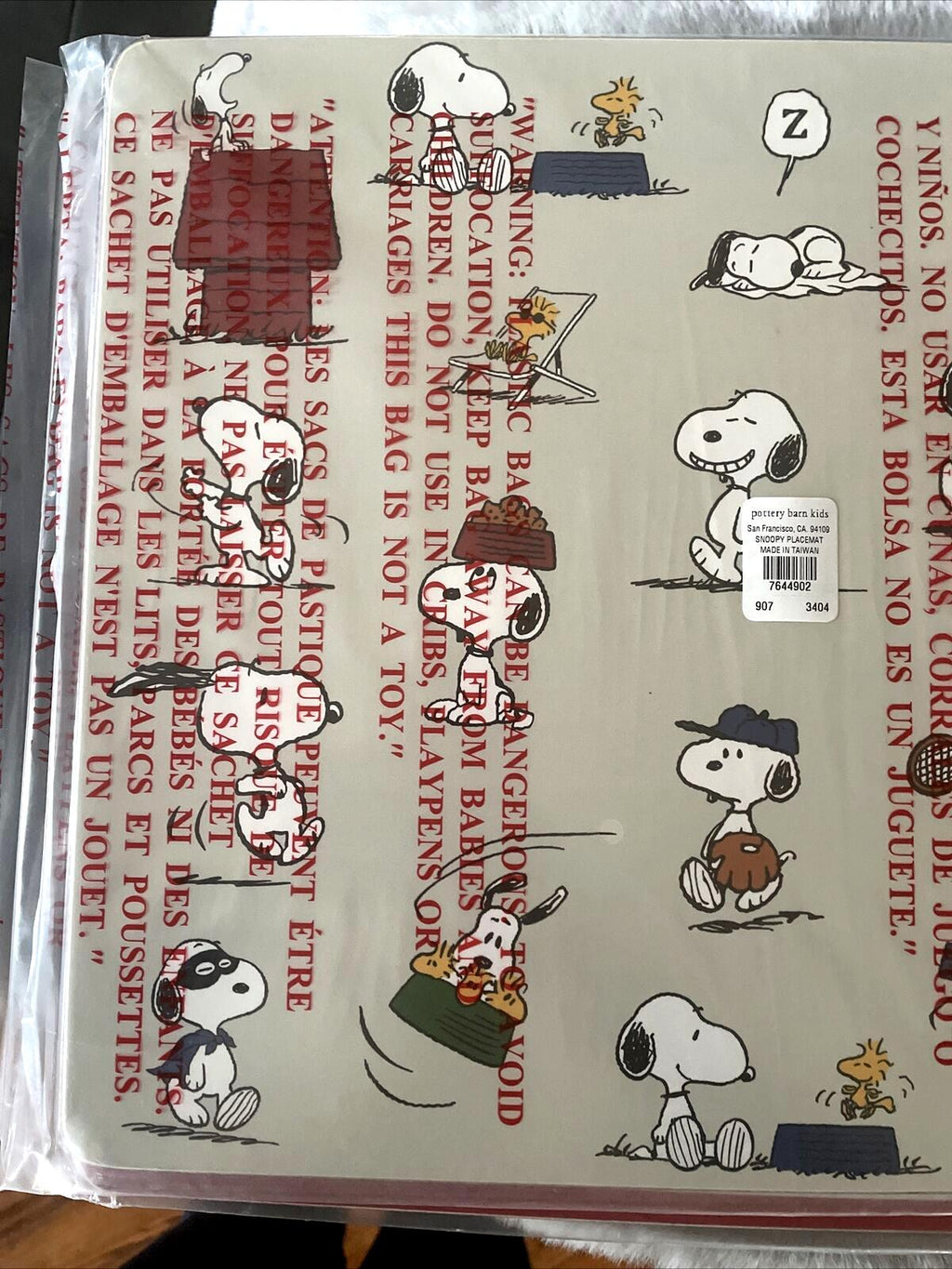 Snoopy Disney Pottery Barn placemat holiday sport soccer baseball school kid .