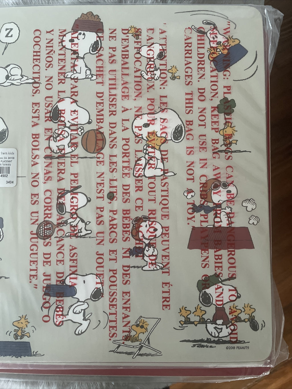 Snoopy Disney Pottery Barn placemat holiday sport soccer baseball school kid .