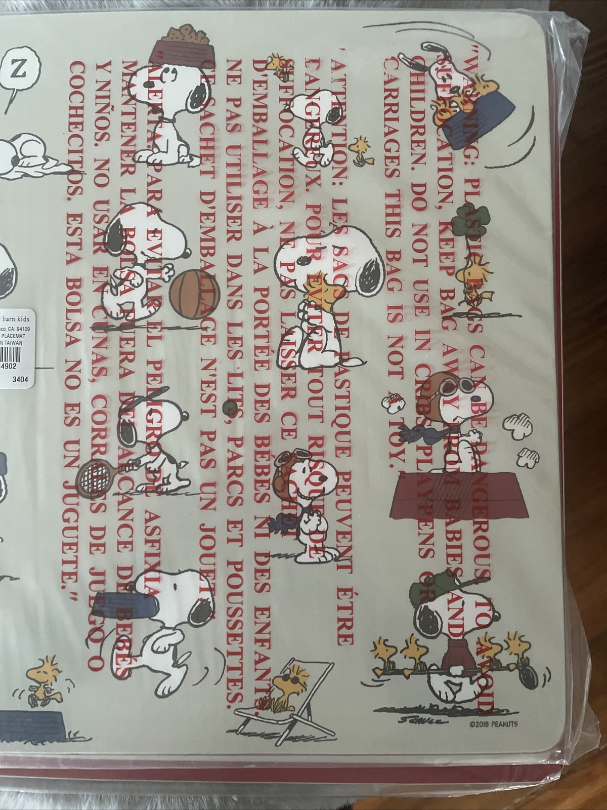 Snoopy Disney Pottery Barn placemat holiday sport soccer baseball school kid .