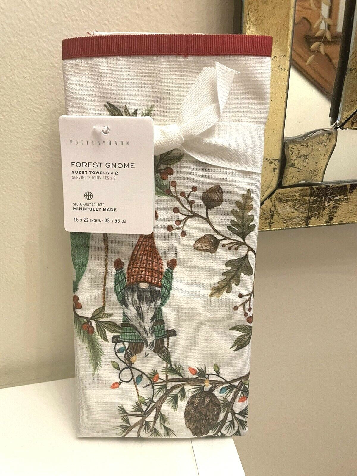 pottery barn Disney towel Holiday Winter Christmas Gnome Elf gift party guest -