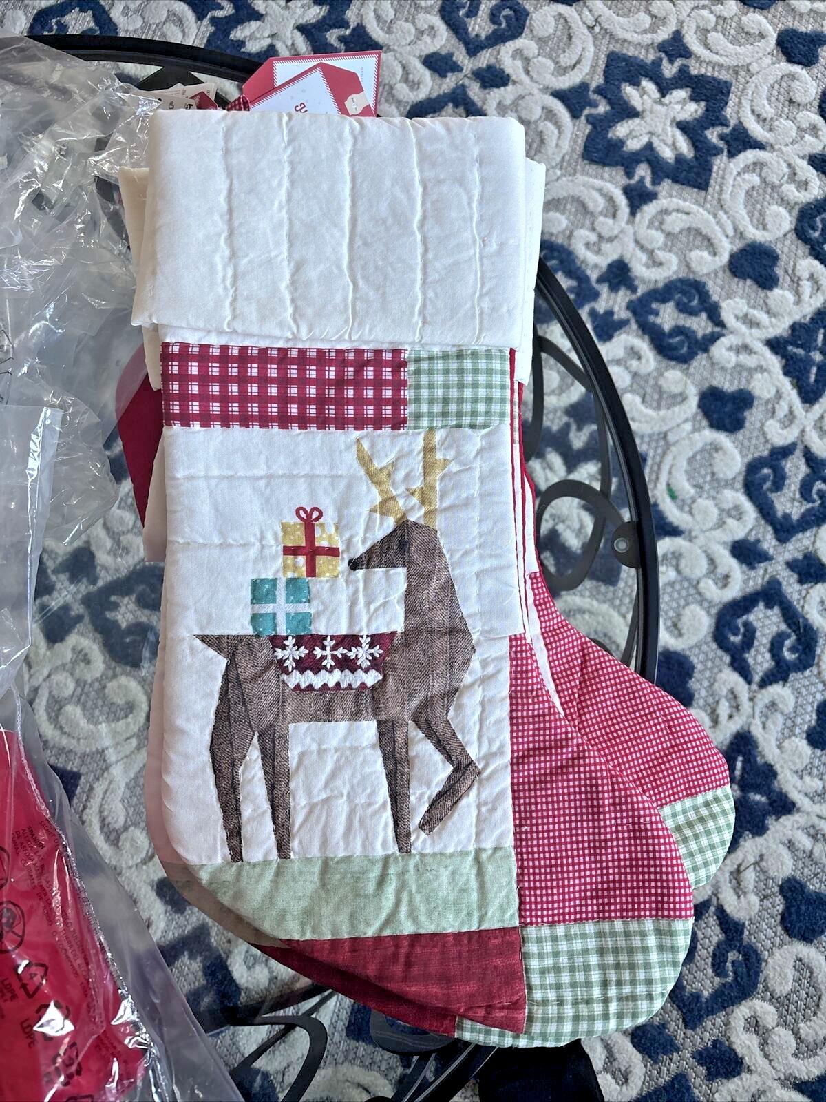 Pottery Barn Holiday Christmas stocking Plaid Deer patch gift party Rudolph kid