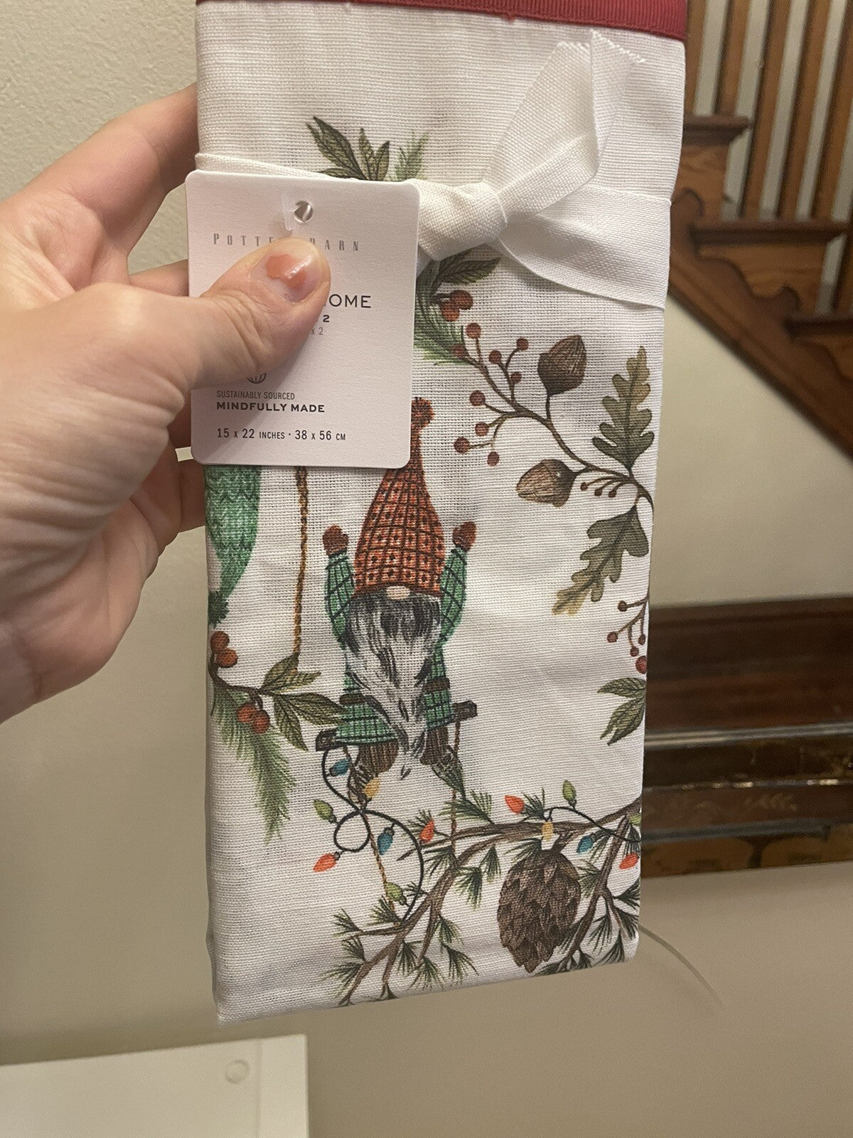 pottery barn Disney towel Holiday Winter Christmas Gnome Elf gift party guest -