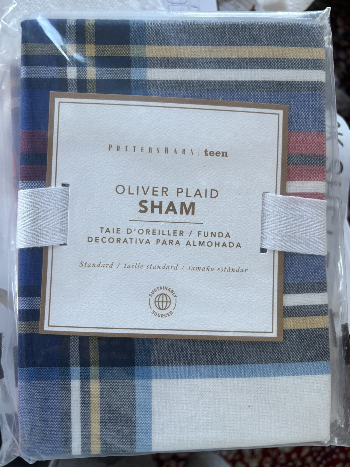 Pottery Barn Plaid Pillow Sham holiday Christmas sport party school Disney kid [