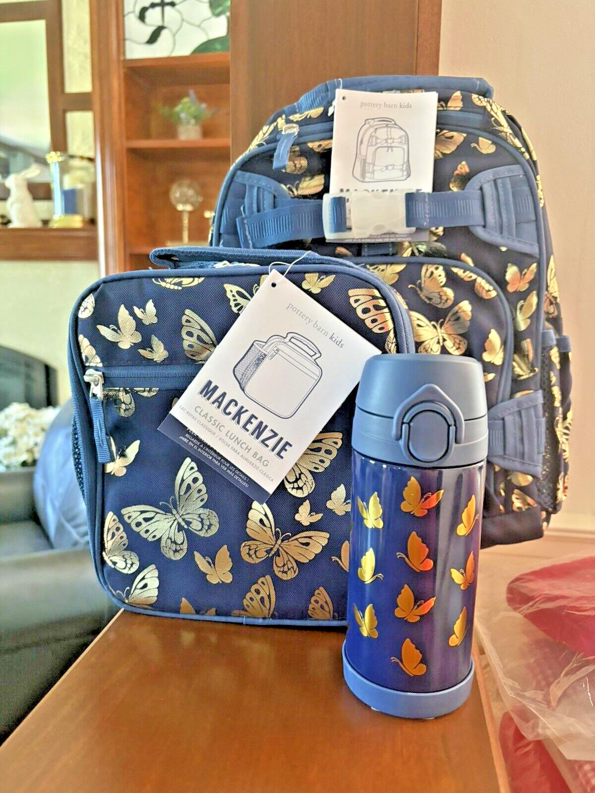 Pottery Barn School Disney glitter BACKPACK +LUNCH bag +Water Travel girl gold .