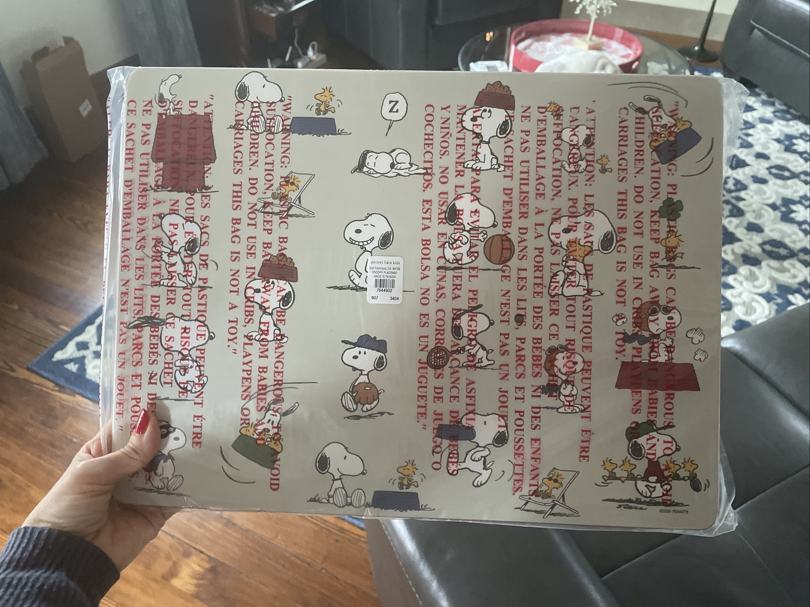 Snoopy Disney Pottery Barn placemat holiday sport soccer baseball school kid .