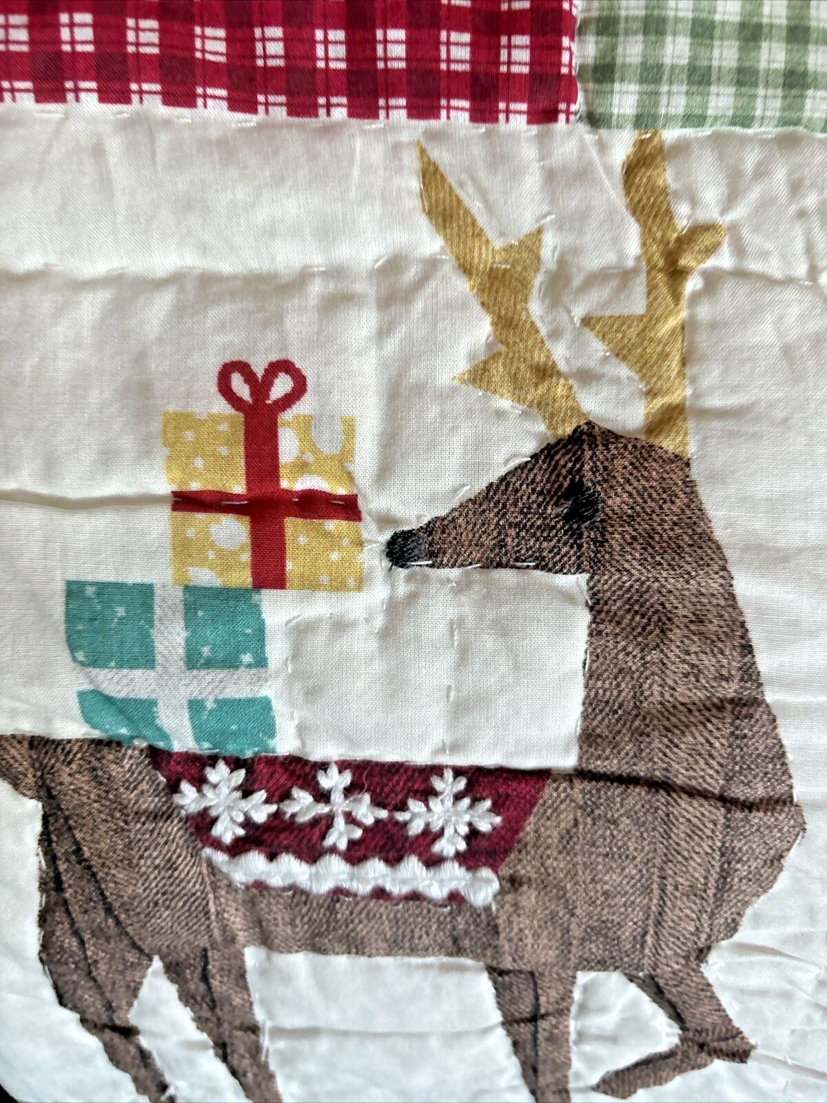 Pottery Barn Holiday Christmas stocking Plaid Deer patch gift party Rudolph kid