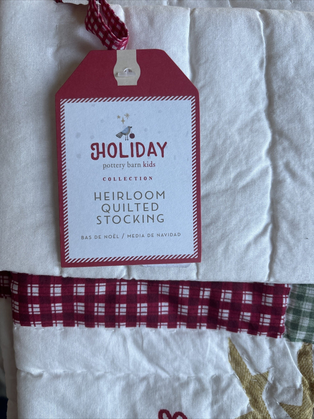 Pottery Barn Holiday Christmas stocking Plaid Deer patch gift party Rudolph kid