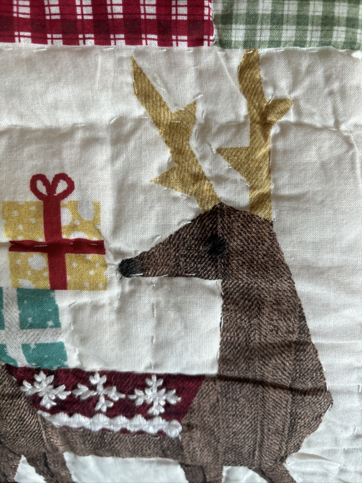 Pottery Barn Holiday Christmas stocking Plaid Deer patch gift party Rudolph kid