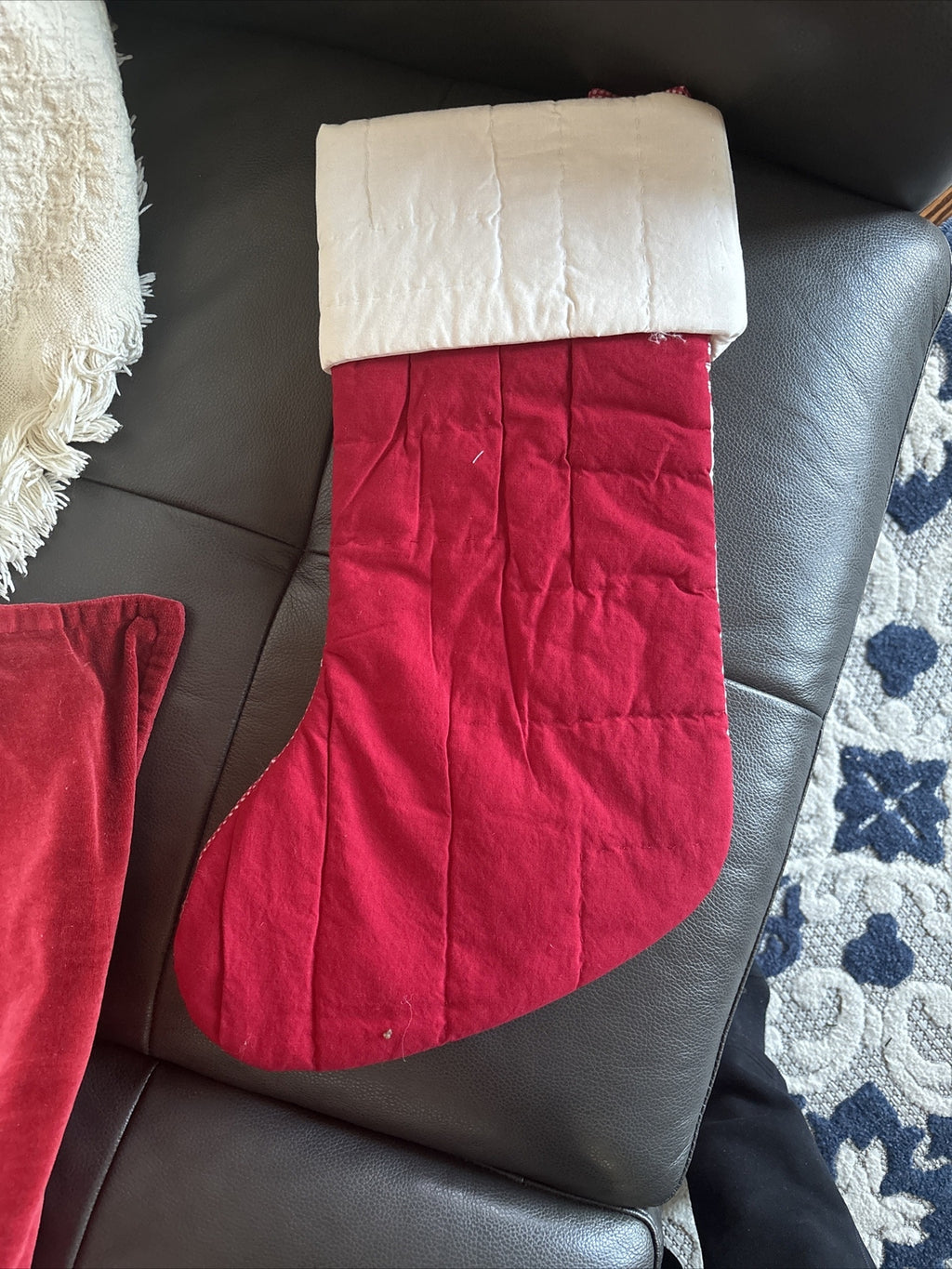 Pottery Barn Holiday Christmas stocking Plaid Deer patch gift party Rudolph kid
