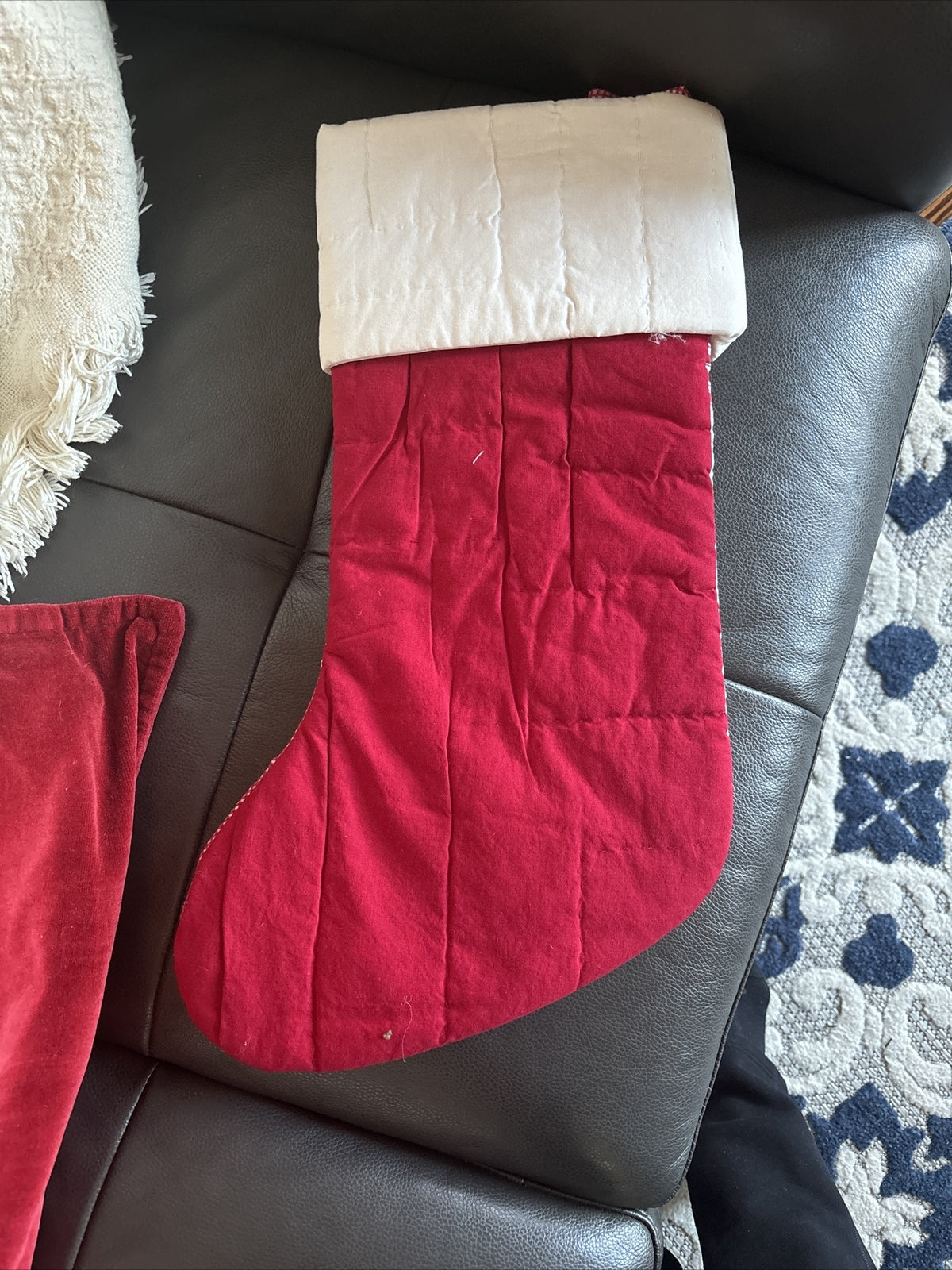 Pottery Barn Holiday Christmas stocking Plaid Deer patch gift party Rudolph kid