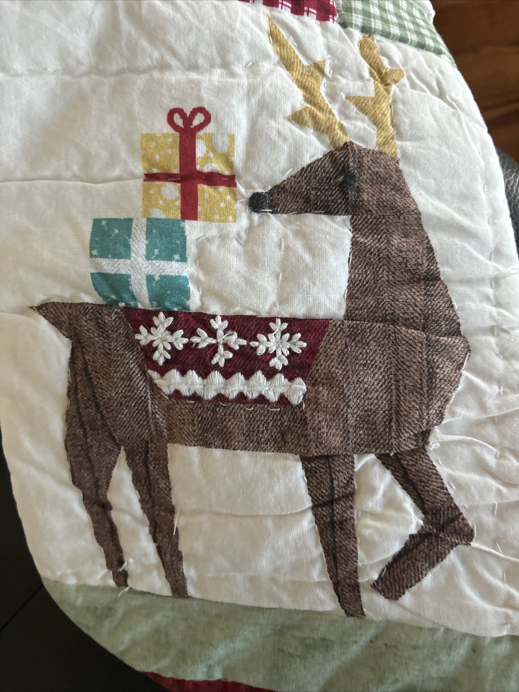Pottery Barn Holiday Christmas stocking Plaid Deer patch gift party Rudolph kid