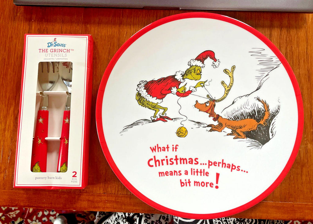 Pottery Barn GRINCH Christmas Dinner Set Plate holiday Seuss Disney school party