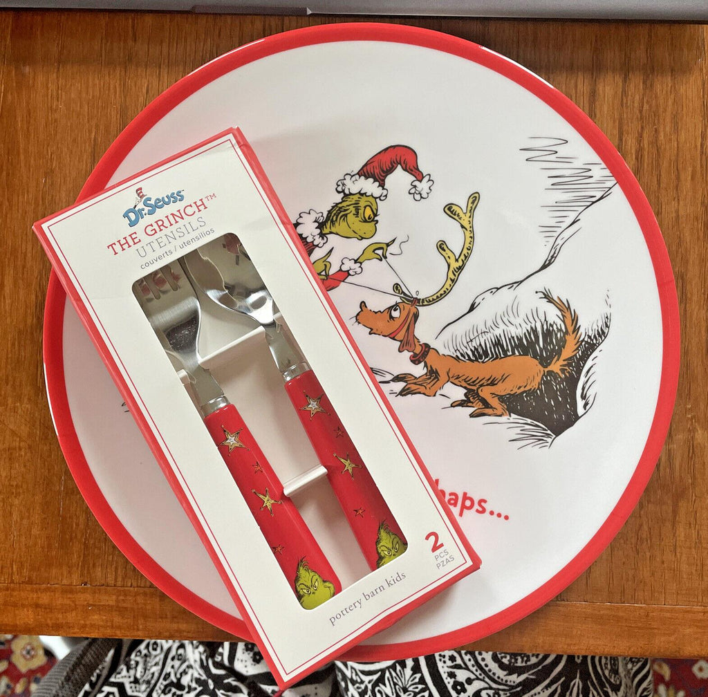 Pottery Barn GRINCH Christmas Dinner Set Plate holiday Seuss Disney school party