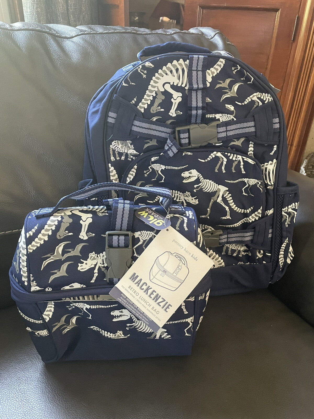 Disney School boy Pottery barn Dinosaur BACKPACK travel + Lunch Box Jurassic .