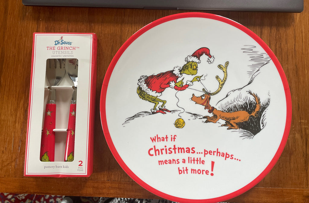 Pottery Barn GRINCH Christmas Dinner Set Plate holiday Seuss Disney school party