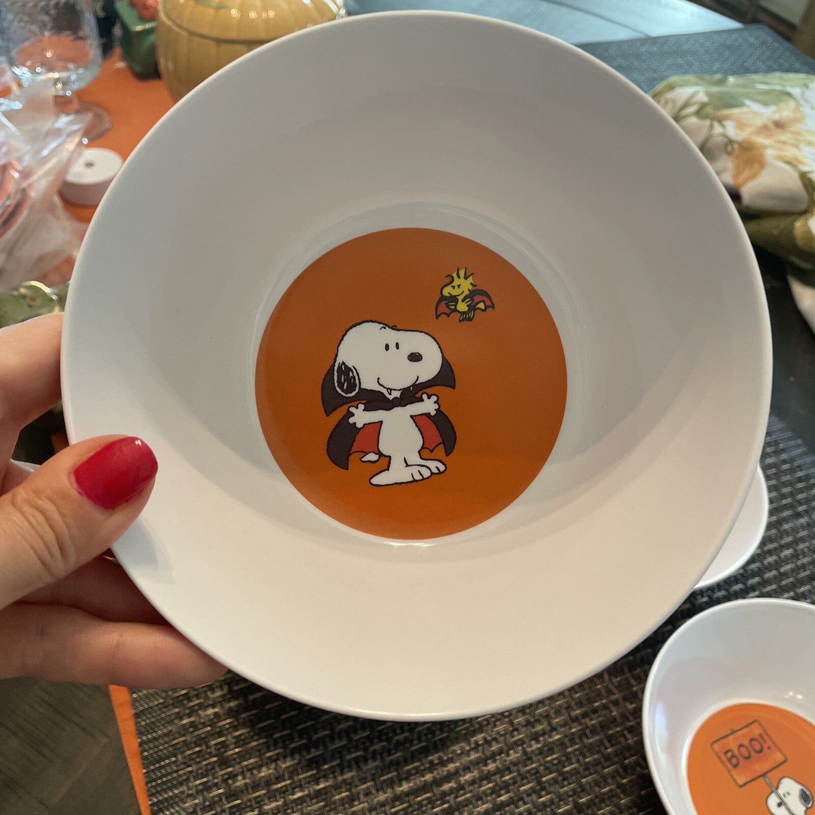 Pottery Barn Snoopy Halloween Bowl holiday party peanuts Disney school kids ?? -