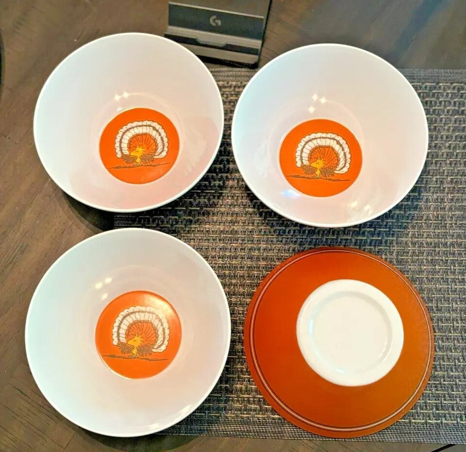 Disney Snoopy Pottery Barn peanuts Bowl + CUP holiday party Thanksgiving SET 8 \