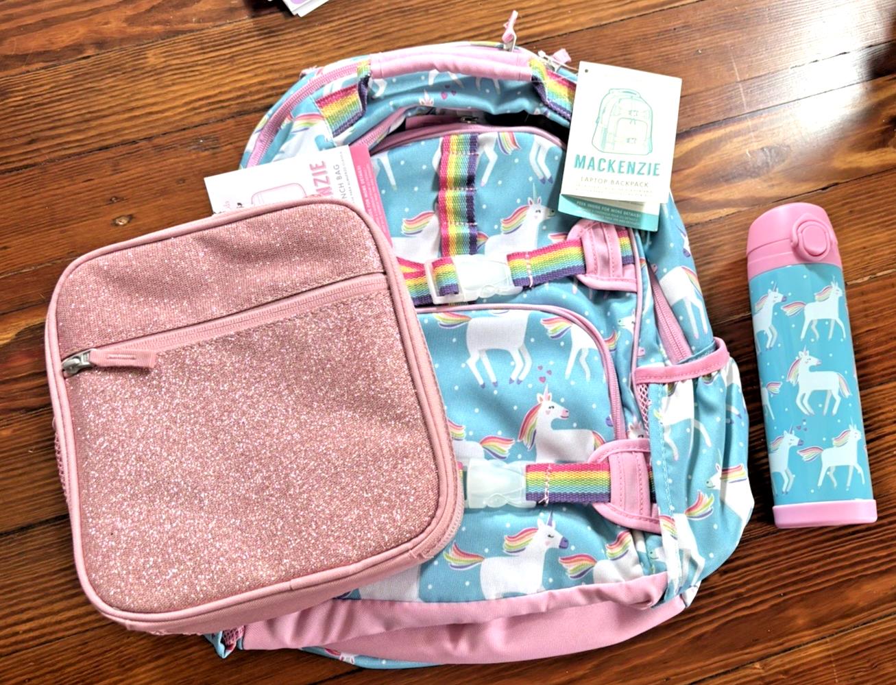 School Pottery barn LARGE BACKPACK LUNCH WATER Rainbow Unicorn Travel Bag ?? .