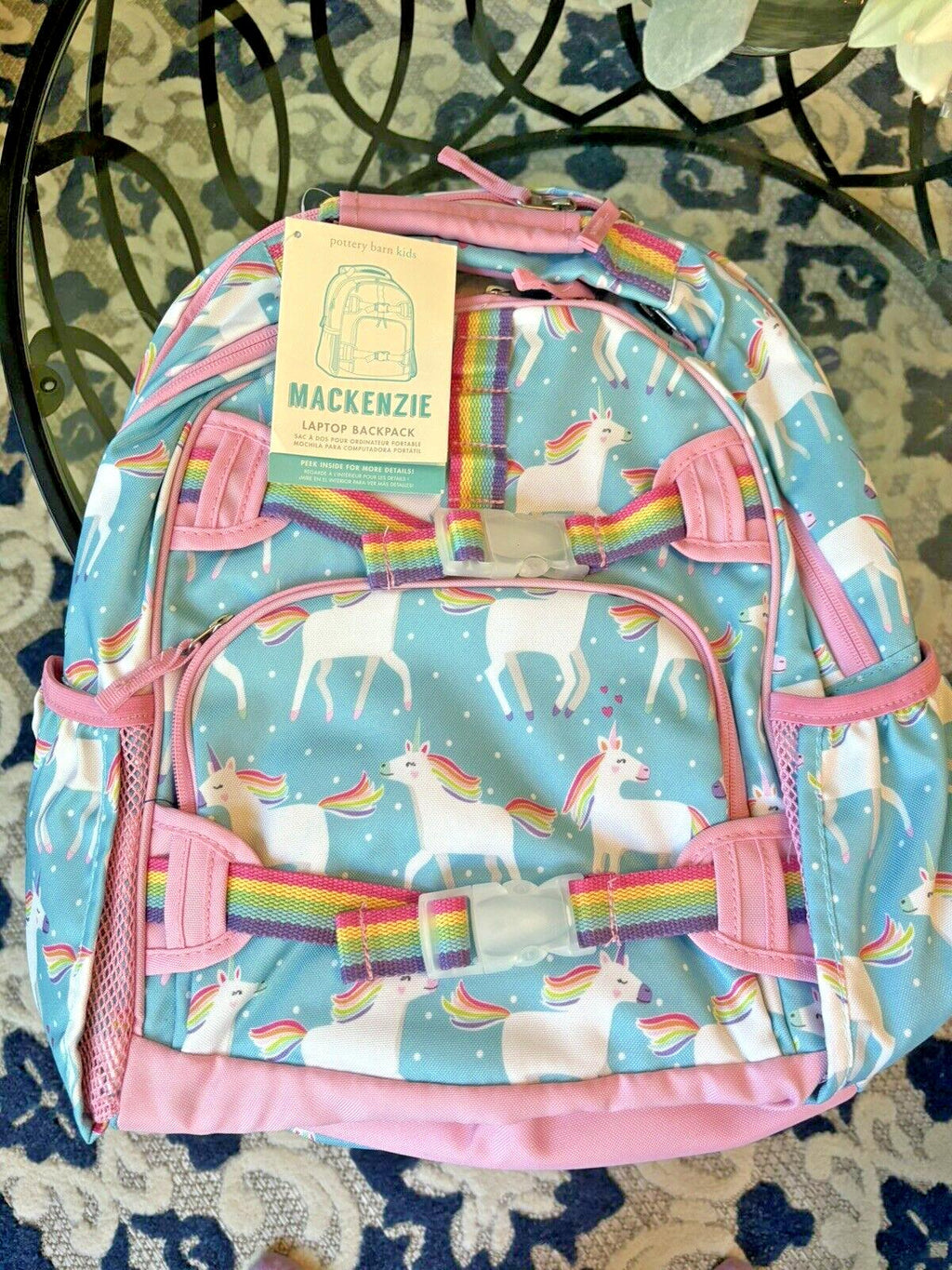 School Pottery barn LARGE BACKPACK LUNCH WATER Rainbow Unicorn Travel Bag ?? .