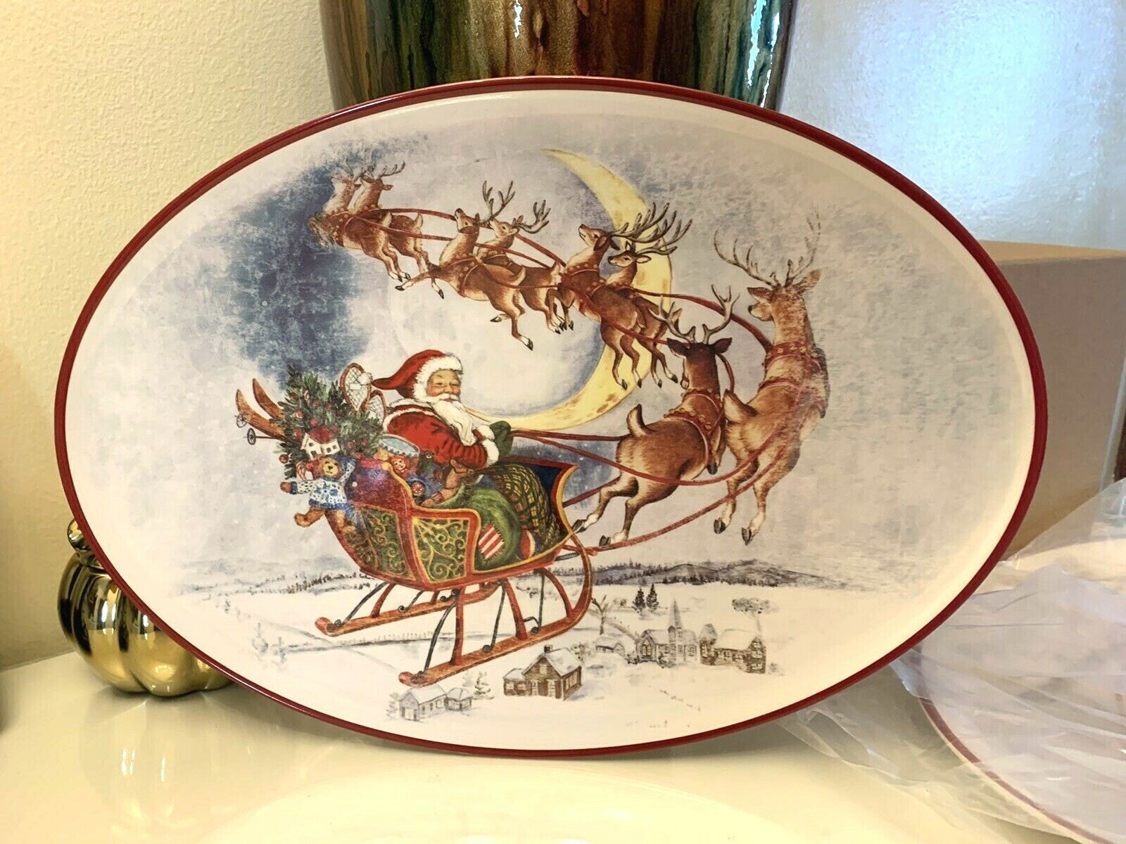 Pottery Barn Disney Plate Holiday Party Platter Christmas Santa Rudolph kids n