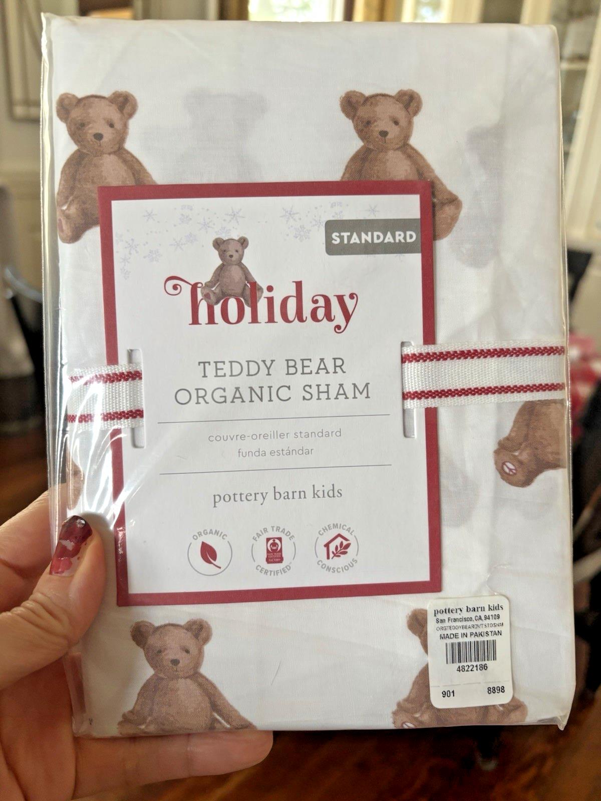 Pottery Barn PILLOW SHAM holiday Disney Teddy Bear gift Christmas birthday kid