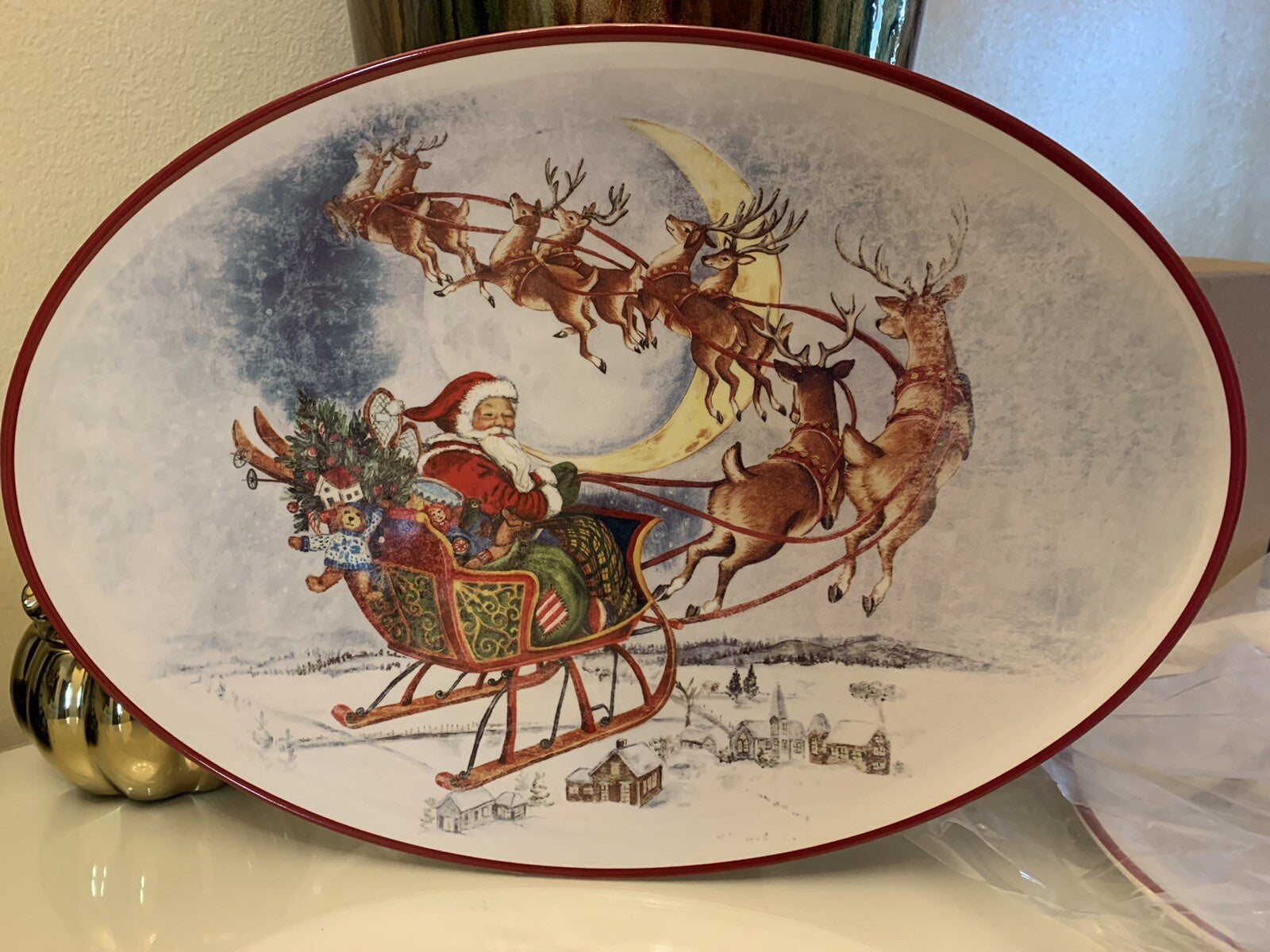 Pottery Barn Disney Plate Holiday Party Platter Christmas Santa Rudolph kids n
