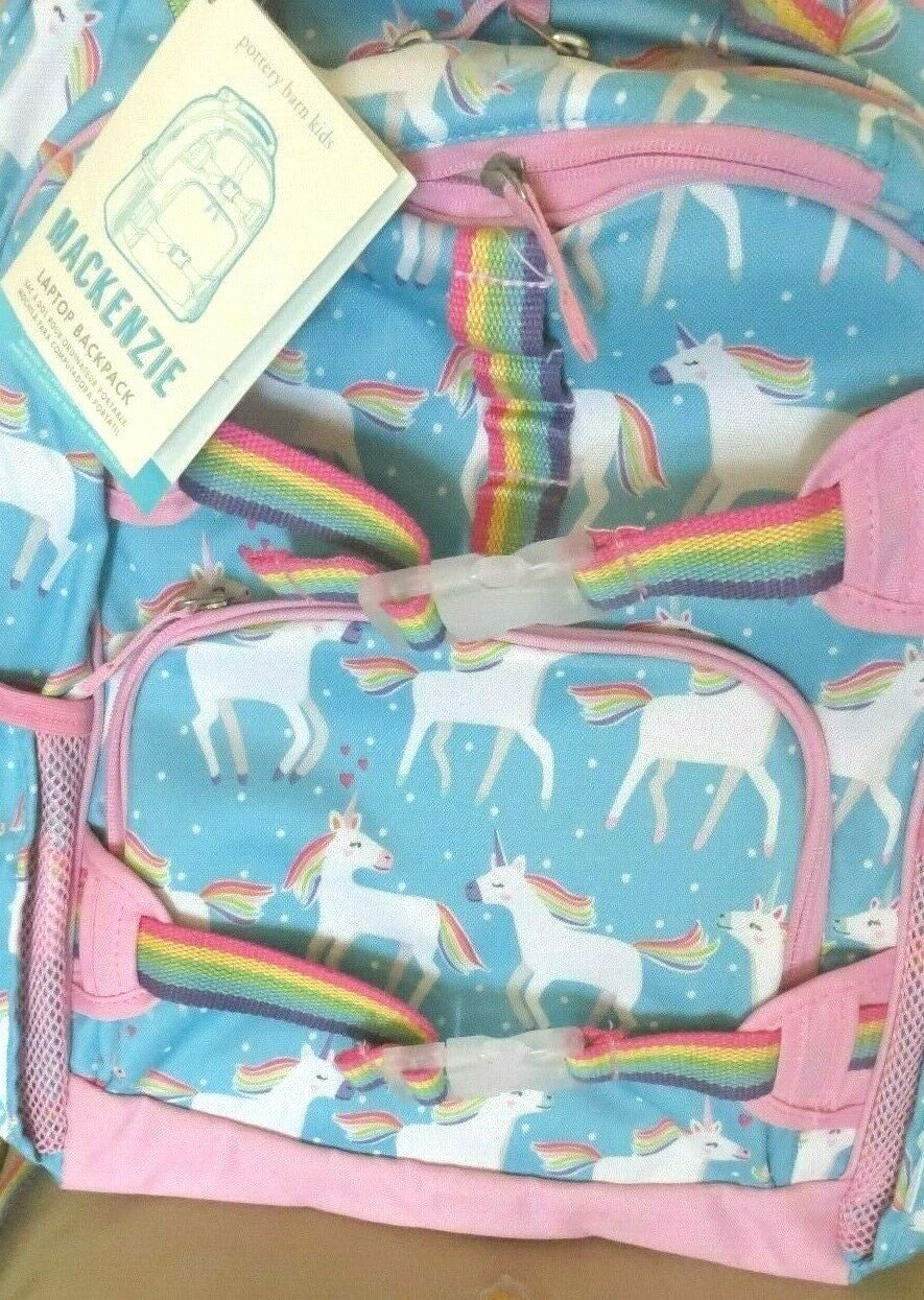 School Pottery barn LARGE BACKPACK LUNCH WATER Rainbow Unicorn Travel Bag ?? .