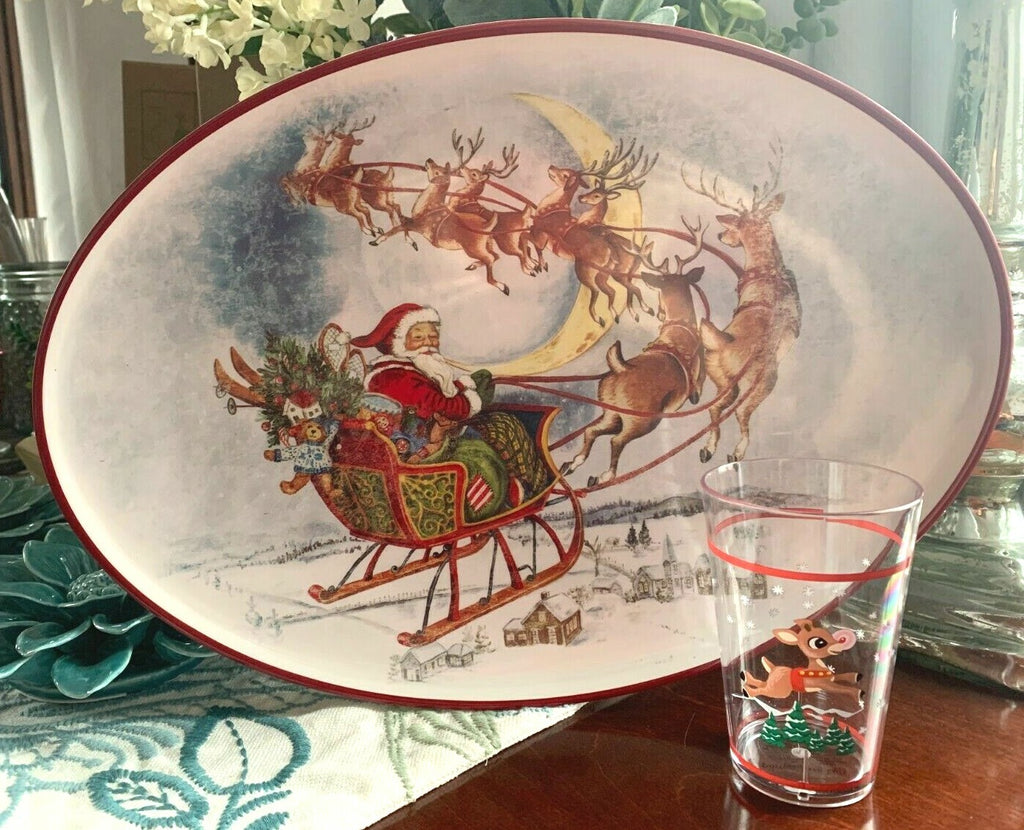 Pottery Barn Disney Plate Holiday Party Platter Christmas Santa Rudolph kids n