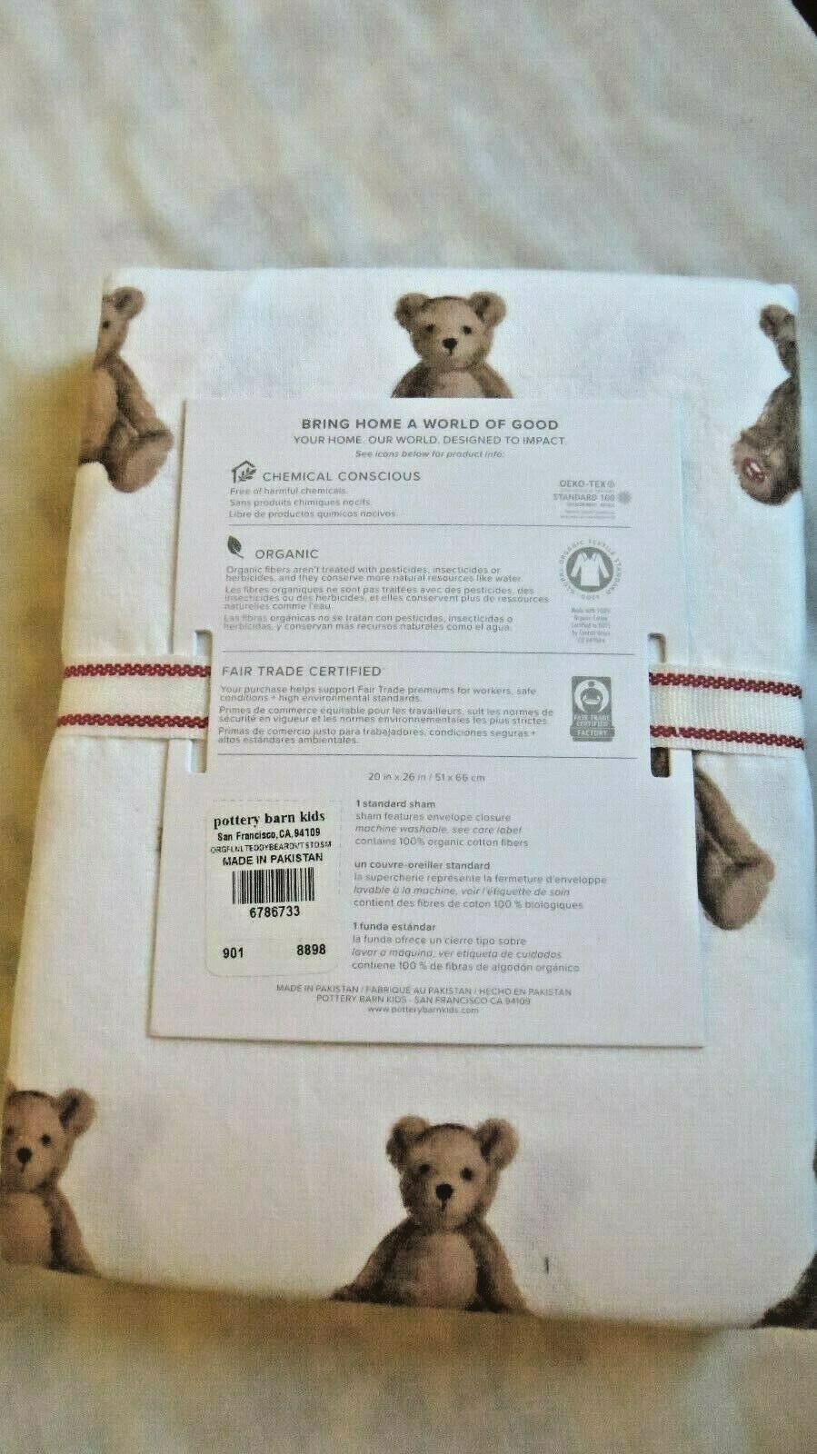 Pottery Barn PILLOW SHAM holiday Disney Teddy Bear gift Christmas birthday kid