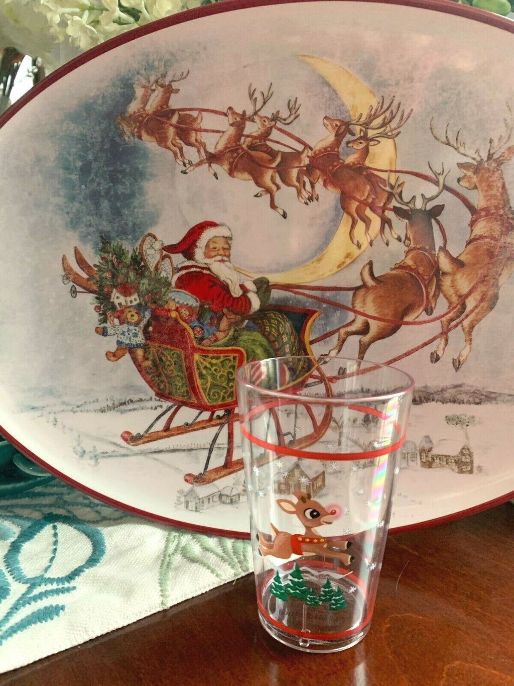 Pottery Barn Disney Plate Holiday Party Platter Christmas Santa Rudolph kids n
