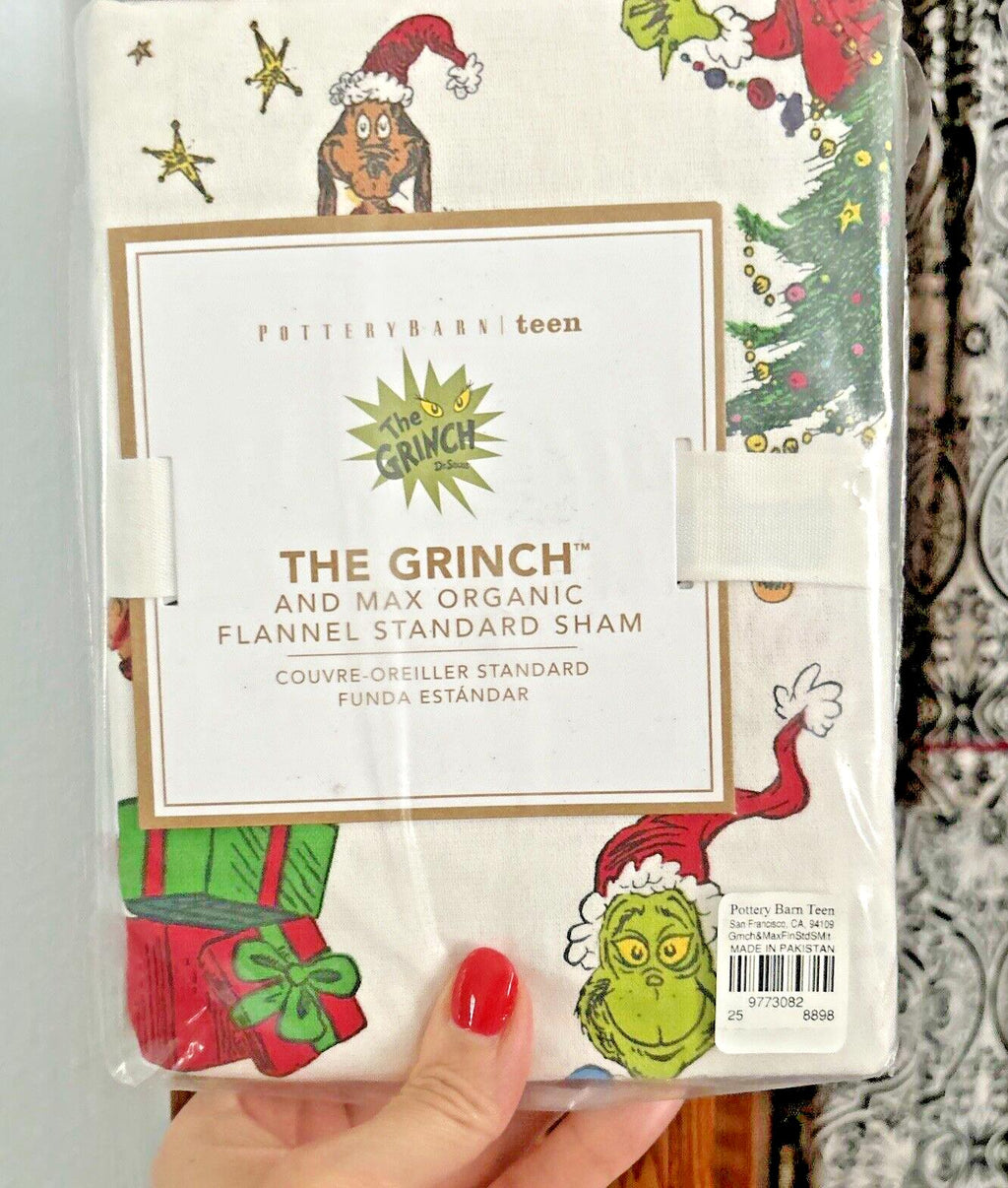 Disney Pottery Barn Grinch Christmas pillow Sham Seuss Holiday Gift party kid -