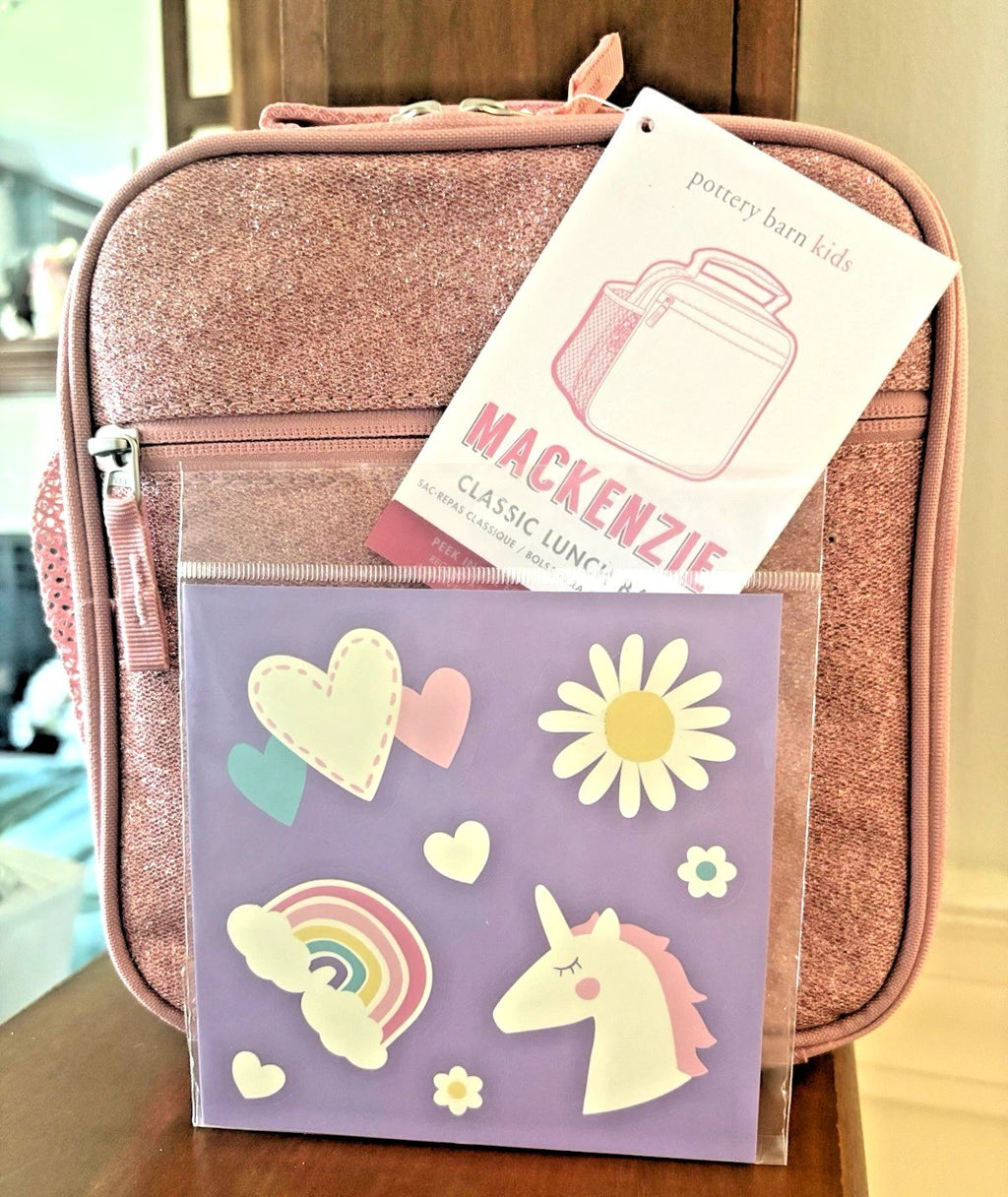Pottery Barn School Disney glitter BACKPACK +LUNCH bag +Water Travel girl gold .