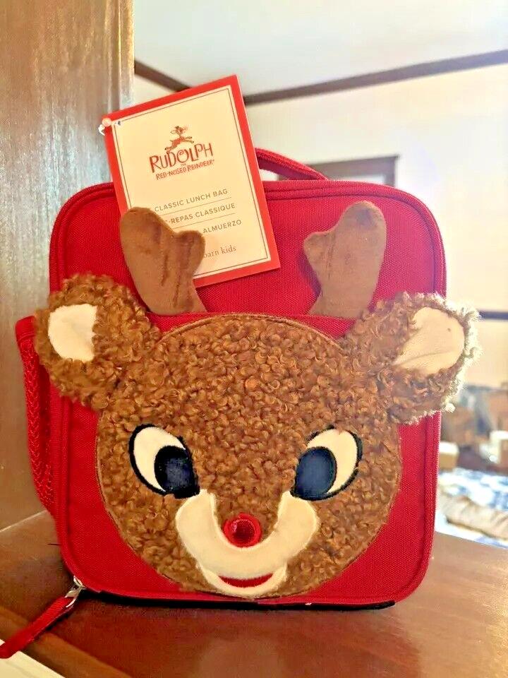 School Pottery barn LUNCH BAG+UTENSIL SET PRE holiday RUDOLPH CHRISTMAS KIDs n