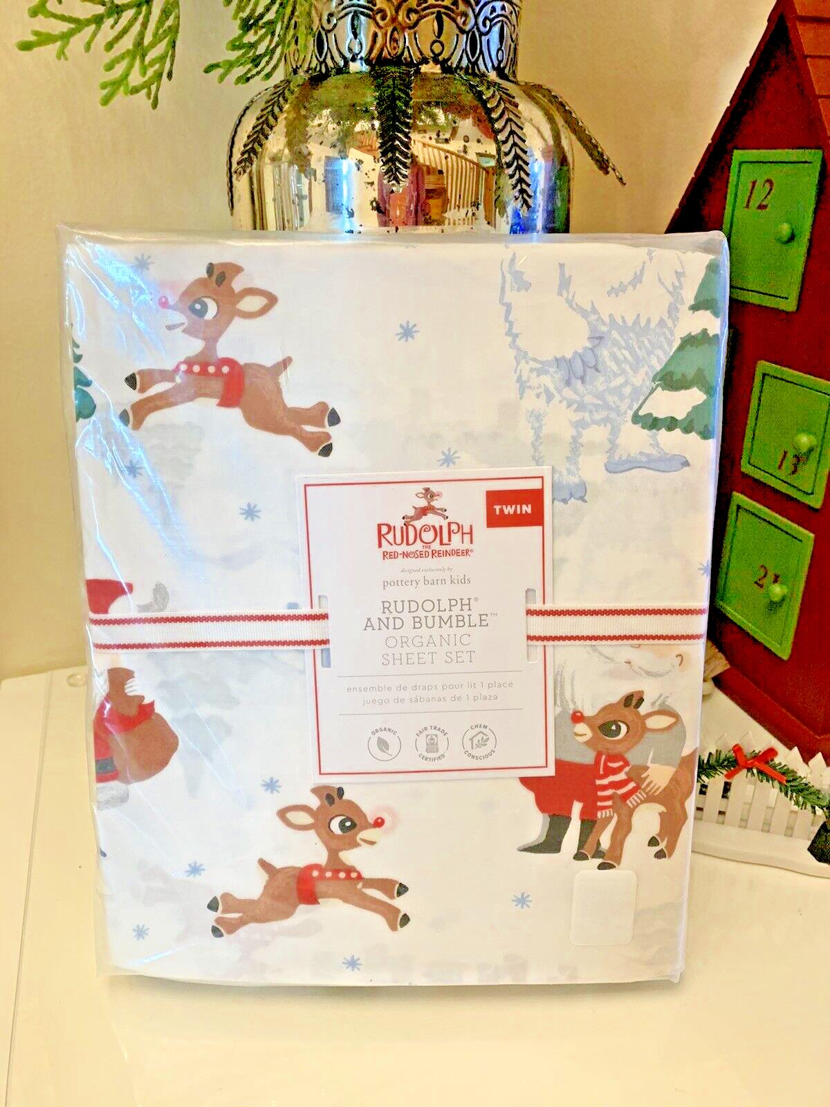 Pottery Barn Bumble Rudolph Reindeer holiday Christmas ORGANIC SHEET SET TWIN -