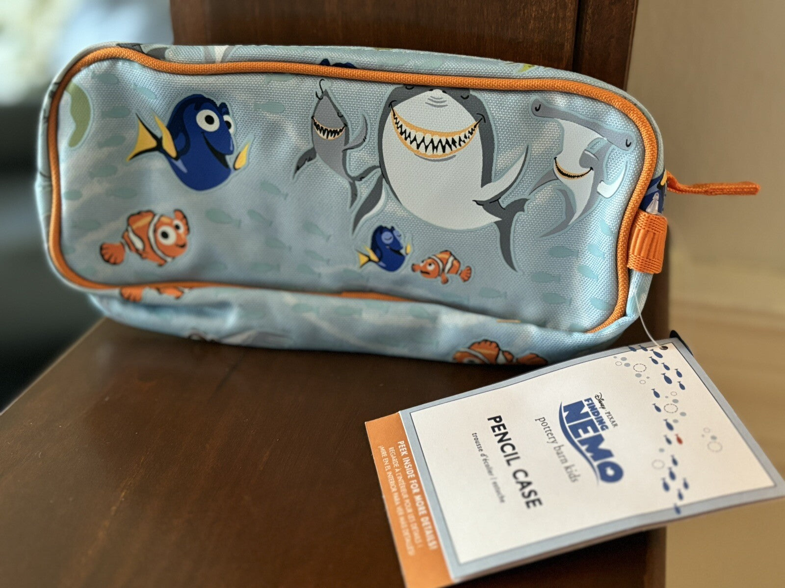 Pottery Barn school NEMO Dinosaur Pencil case bag travel gift shark fish pre k .
