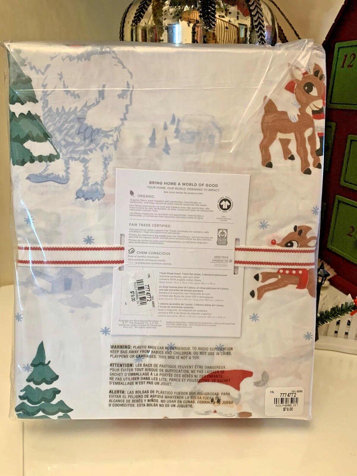Pottery Barn Bumble Rudolph Reindeer holiday Christmas ORGANIC SHEET SET TWIN -