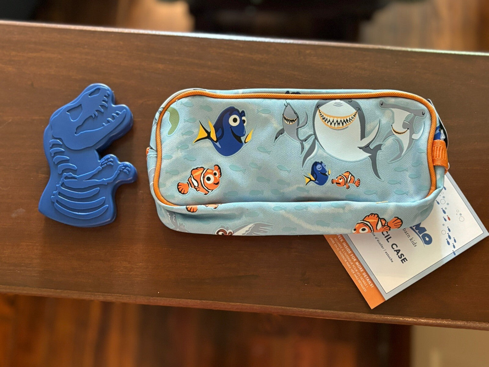 Pottery Barn school NEMO Dinosaur Pencil case bag travel gift shark fish pre k .