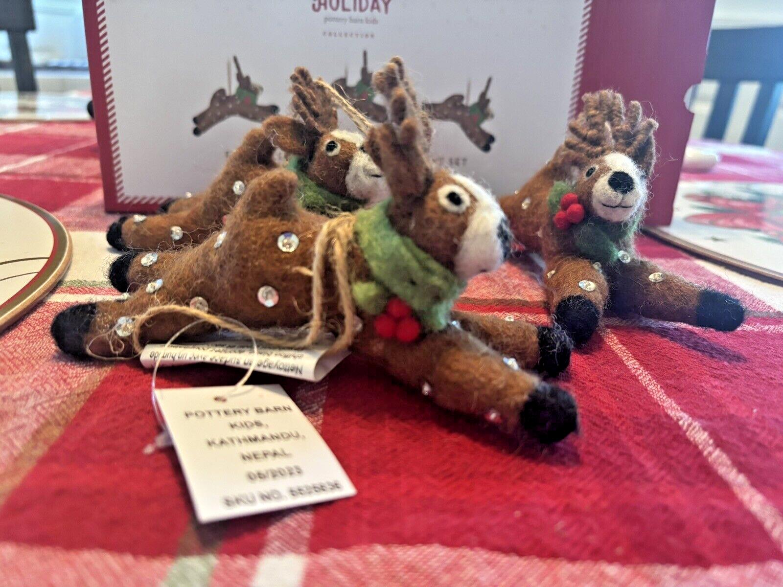 pottery barn holiday reindeer ornament Christmas Felt gift party SET 3 Wool?? ]