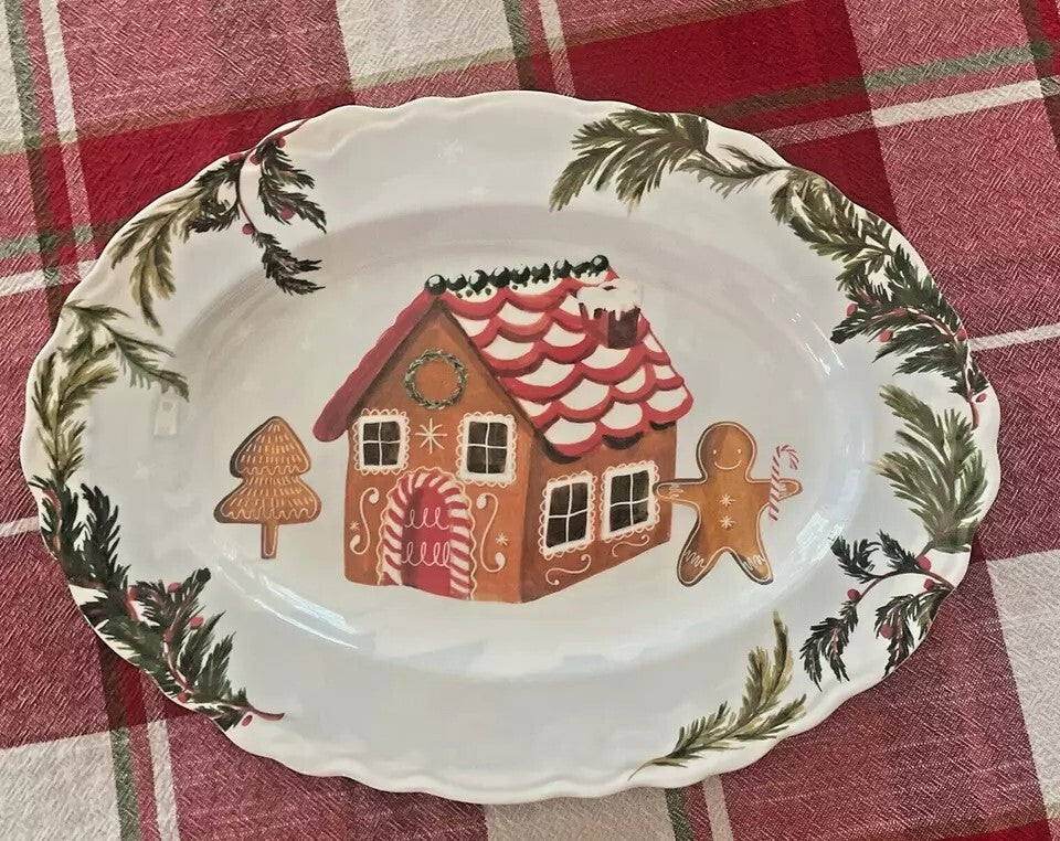 Disney Pottery Barn Holiday Gingerbread platter Christmas party plate tray kid n