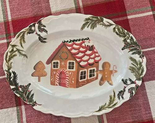 Disney Pottery Barn Holiday Gingerbread platter Christmas party plate tray kid n