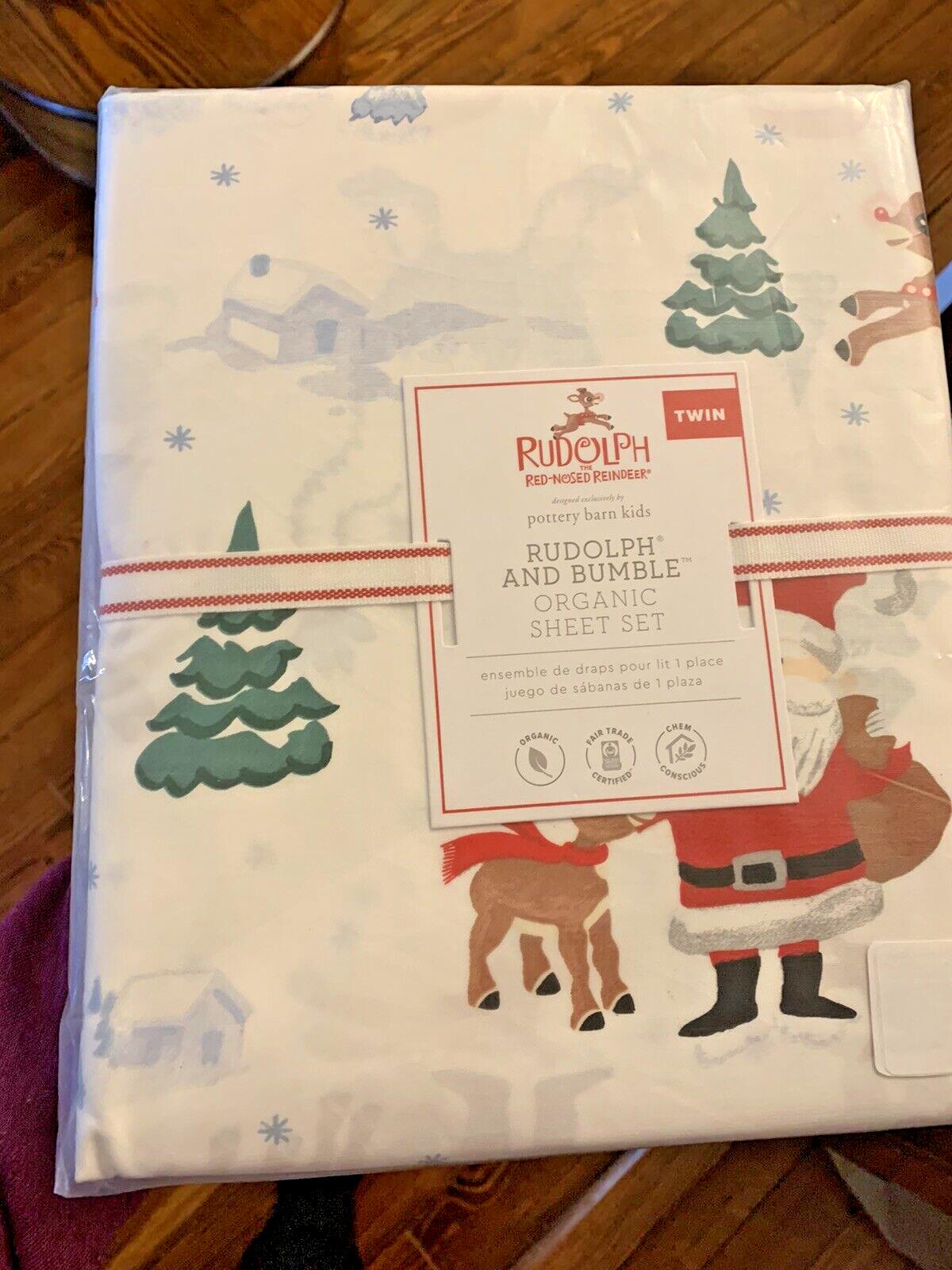 Pottery Barn Bumble Rudolph Reindeer holiday Christmas ORGANIC SHEET SET TWIN -