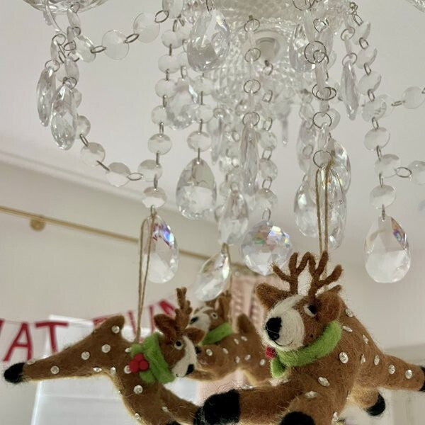pottery barn holiday reindeer ornament Christmas Felt gift party SET 3 Wool?? ]